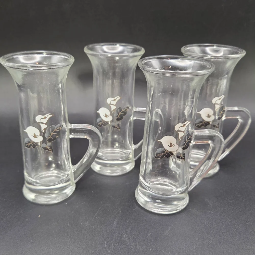 Shot Glasses Clear with Handles And Calla Lily Design Set Of 4